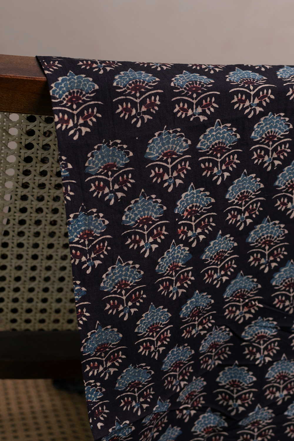 Indigo Buttas Ajrak Cotton Fabric - 1.2m - Image 2