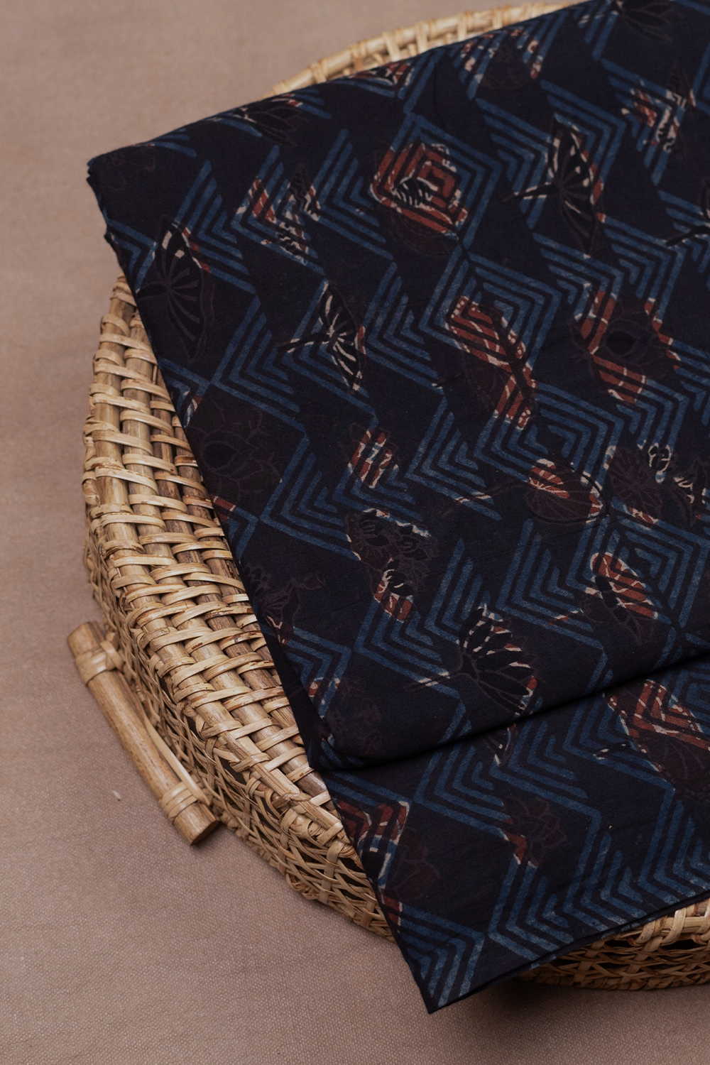 Geometric Bloom Ajrak Cotton Fabric - 1m