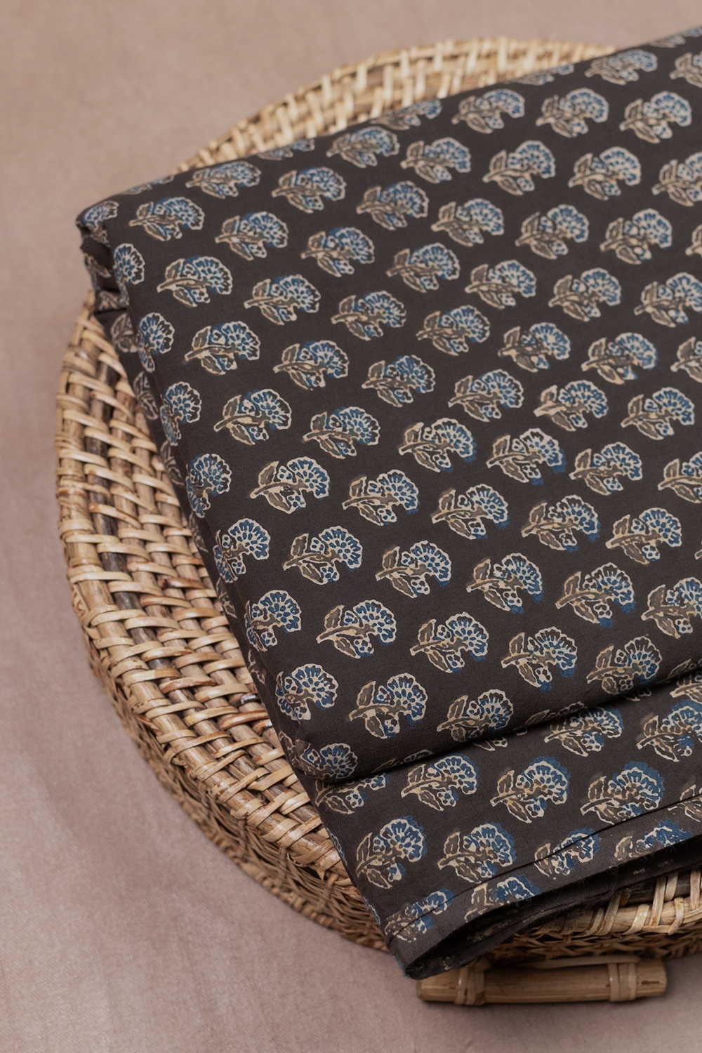 Butta Floral on Grey Ajrak Cotton Fabric - 0.5m