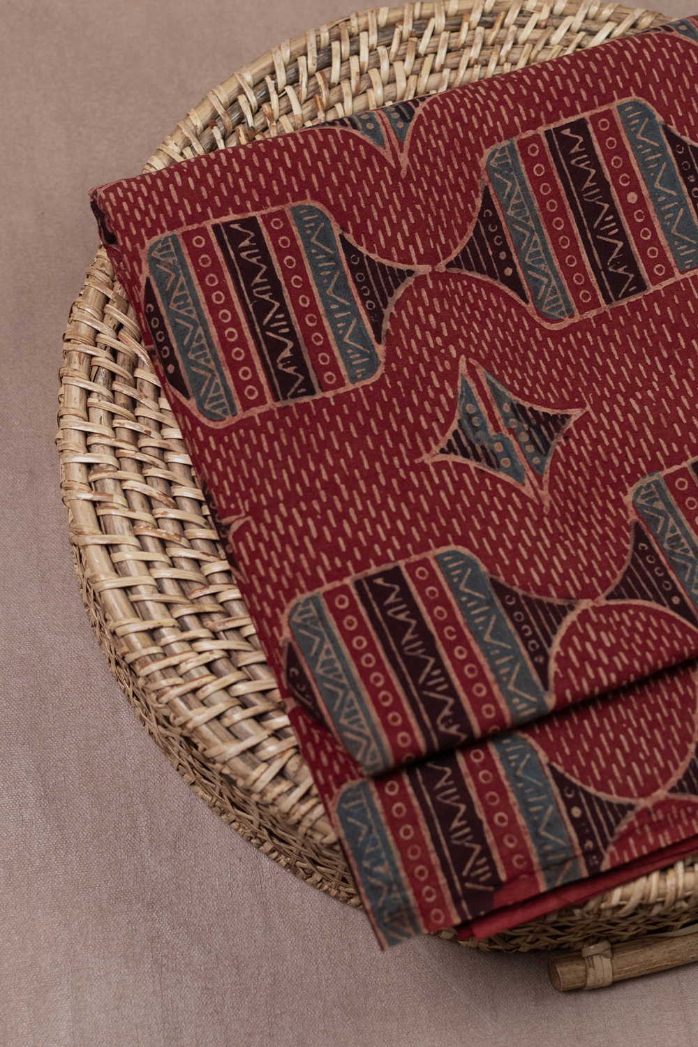 Subdued Maroon Ajrak Cotton Fabric - 1.4m