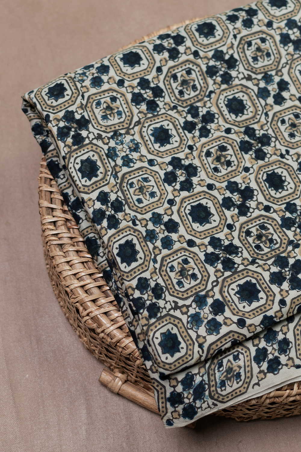 Patterned on Cream Ajrak Modal Silk Fabric - 1.4m