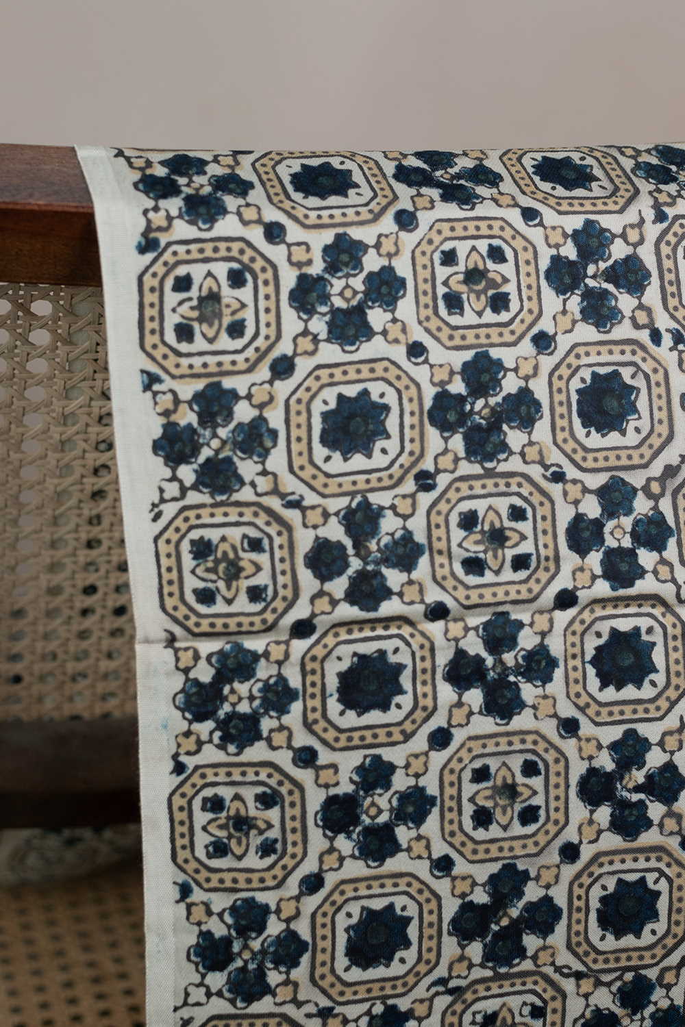 Patterned on Cream Ajrak Modal Silk Fabric - 1.4m - Image 2