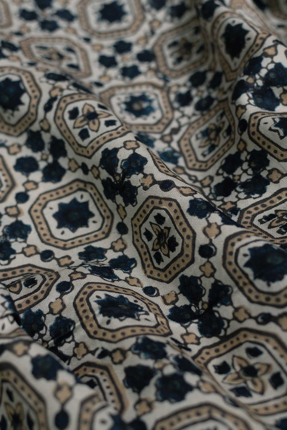 Patterned on Cream Ajrak Modal Silk Fabric - 1.4m - Image 3