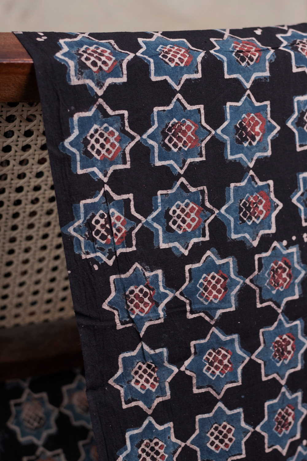 Star Pattern - Black Ajrak Cotton Fabric - 0.8m - Image 2