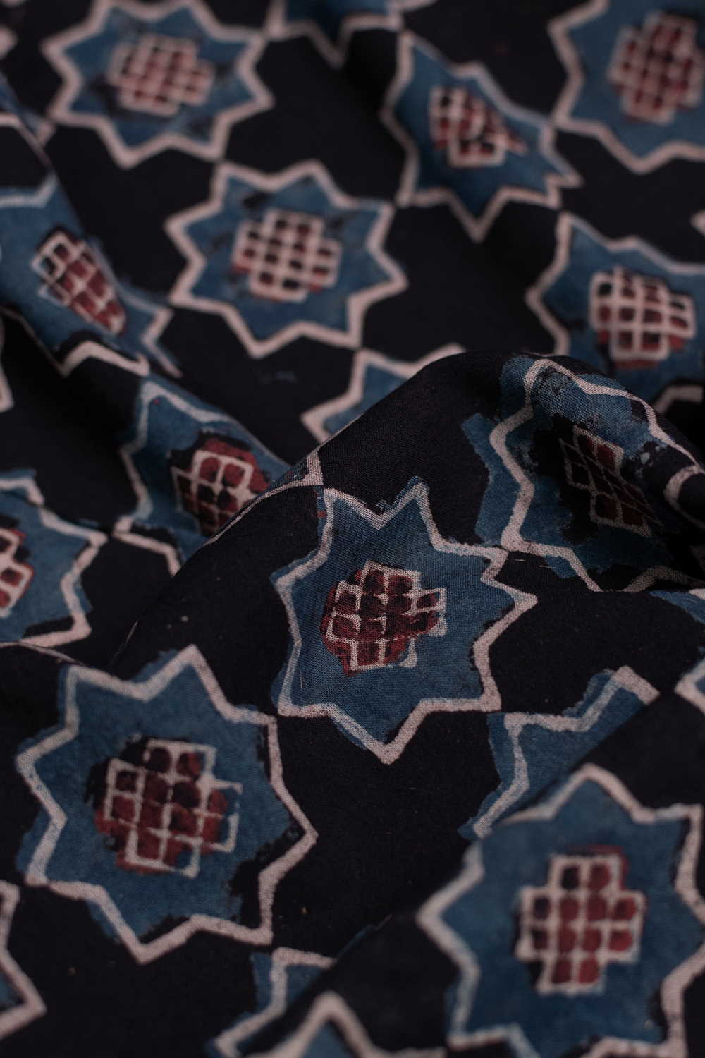 Star Pattern - Black Ajrak Cotton Fabric - 0.8m - Image 3