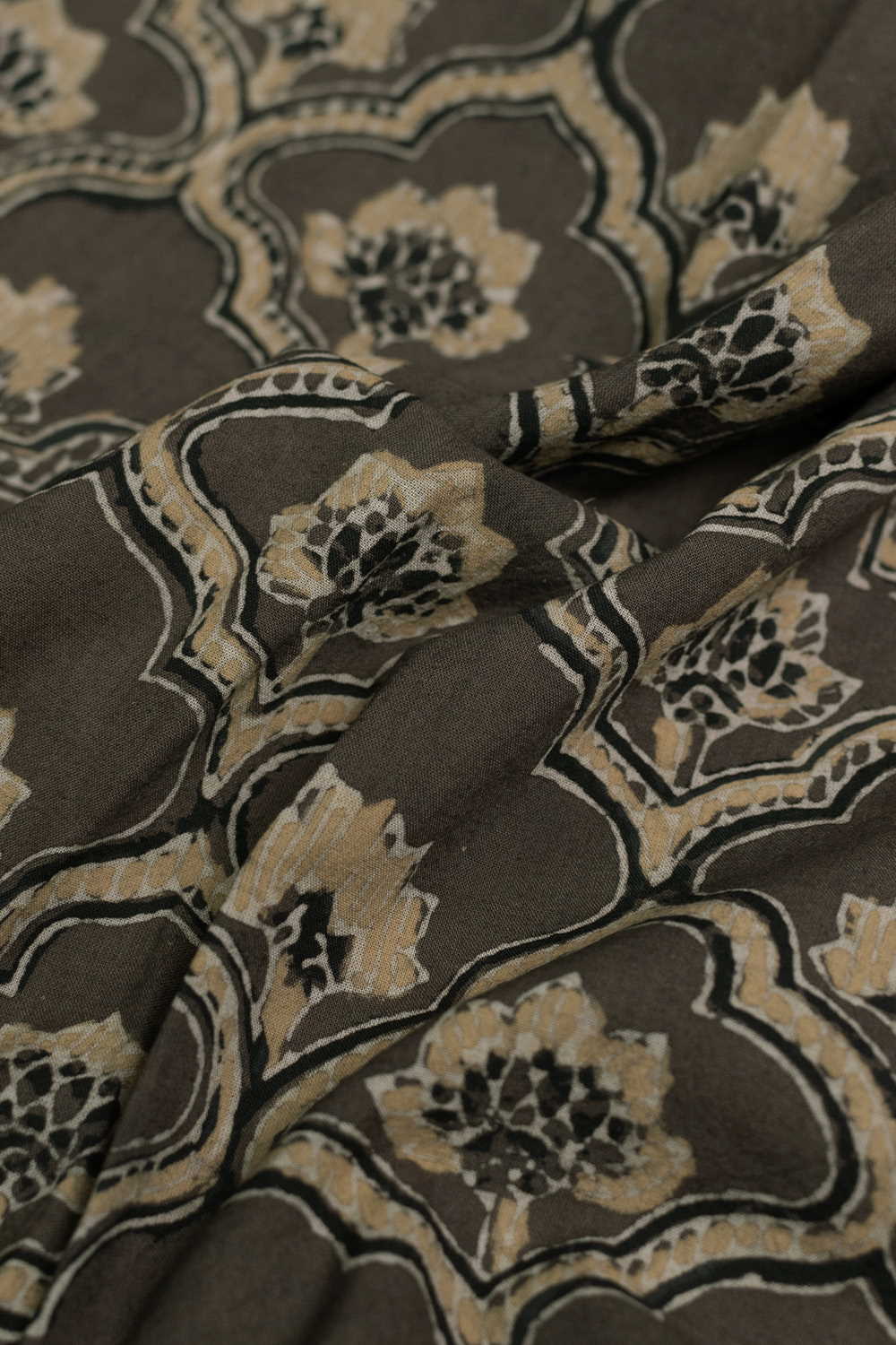 Grey with Floral Pattern Ajrak Cotton Fabric - 2m - Image 2