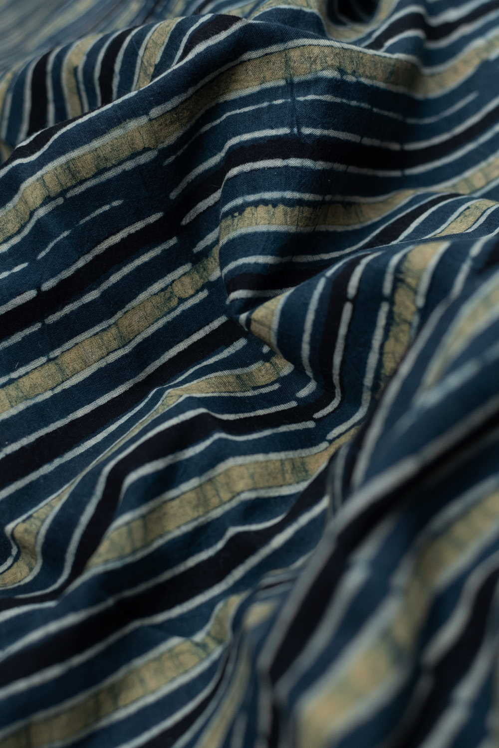 Indigo & Pastel Green Stripe Ajrak Cotton Fabric - 0.8m - Image 2