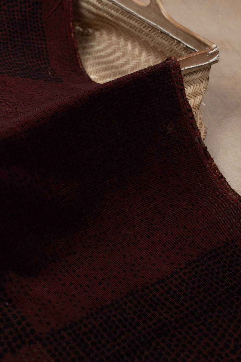 Burnt Maroon Handwoven Cotton Fabric - 0.95m - Image 3