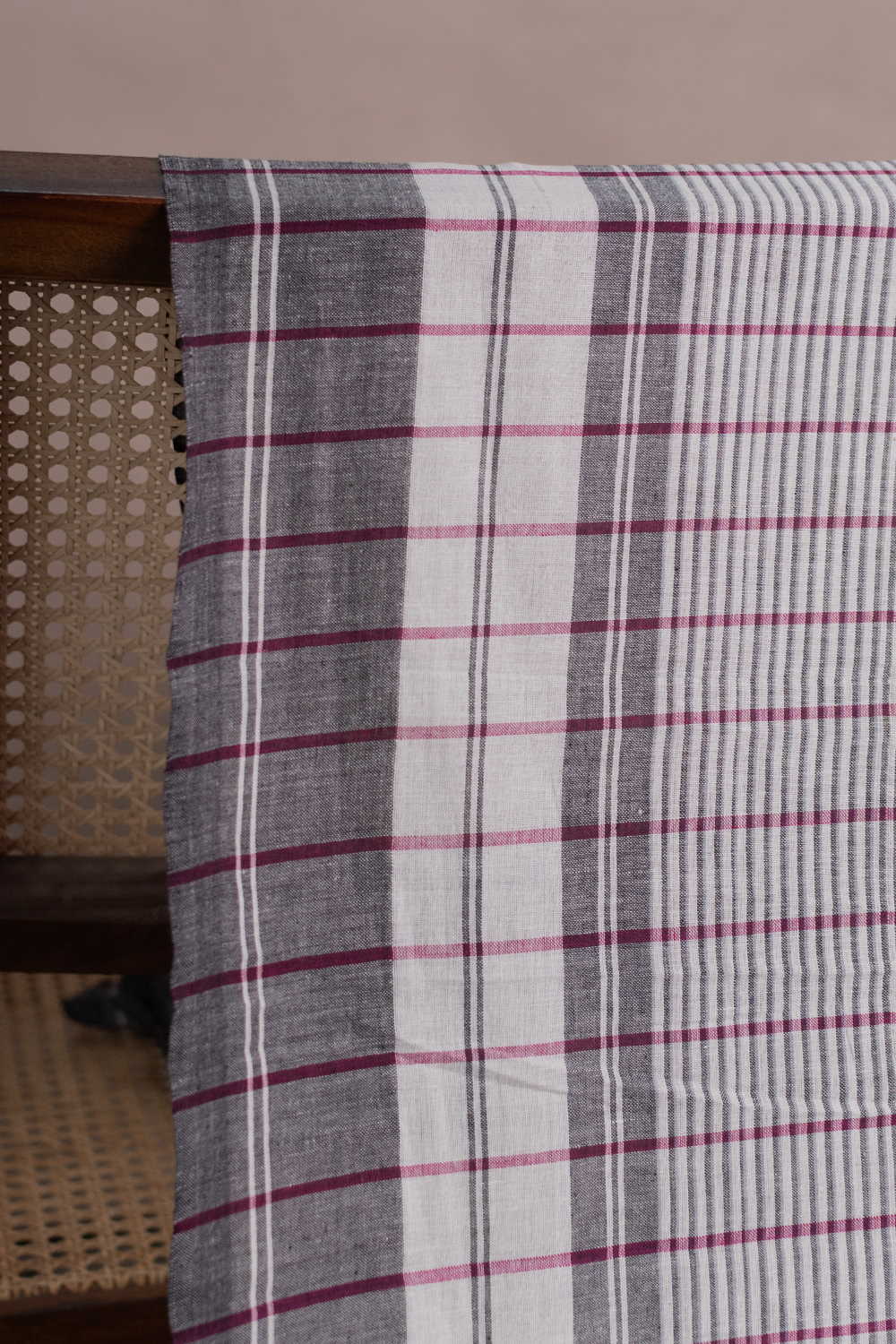 Cream Grid Handwoven Cotton Fabric - 1m - Image 2