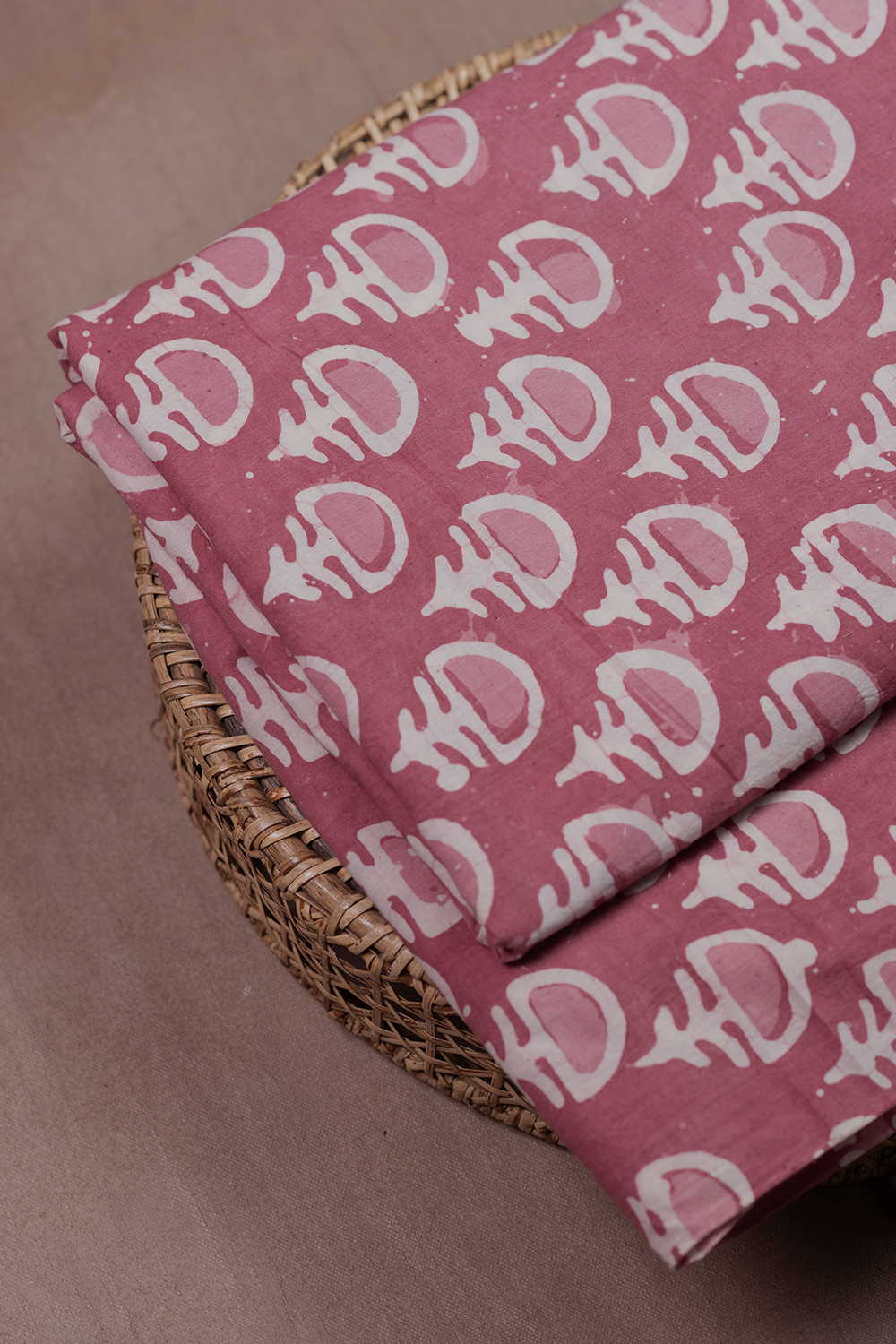 Salmon Pink Block Printed Batik Cotton Fabric - 1m - Image 2