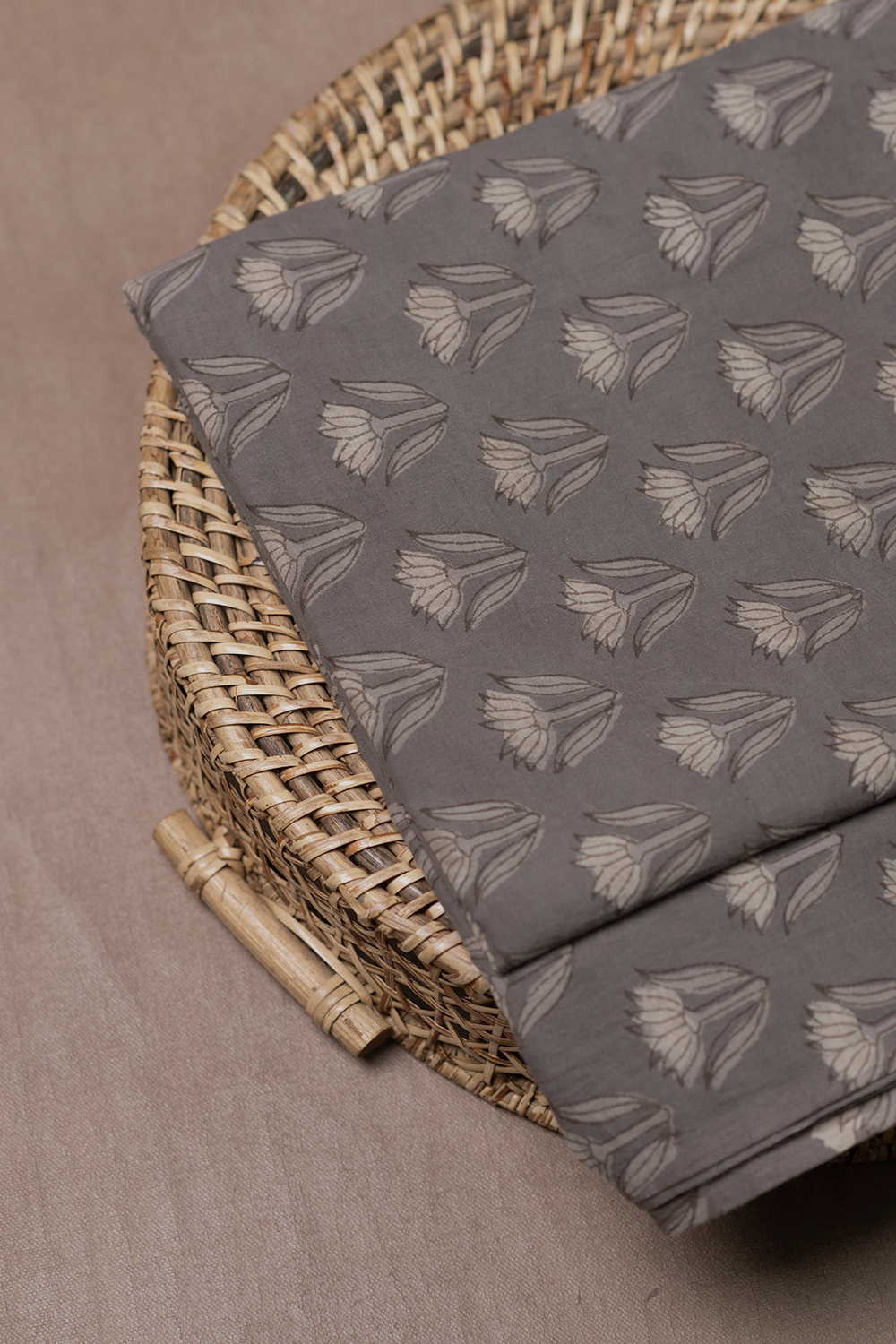 Florets on Grey Dabu Cotton Fabric - 0.9m - Image 3