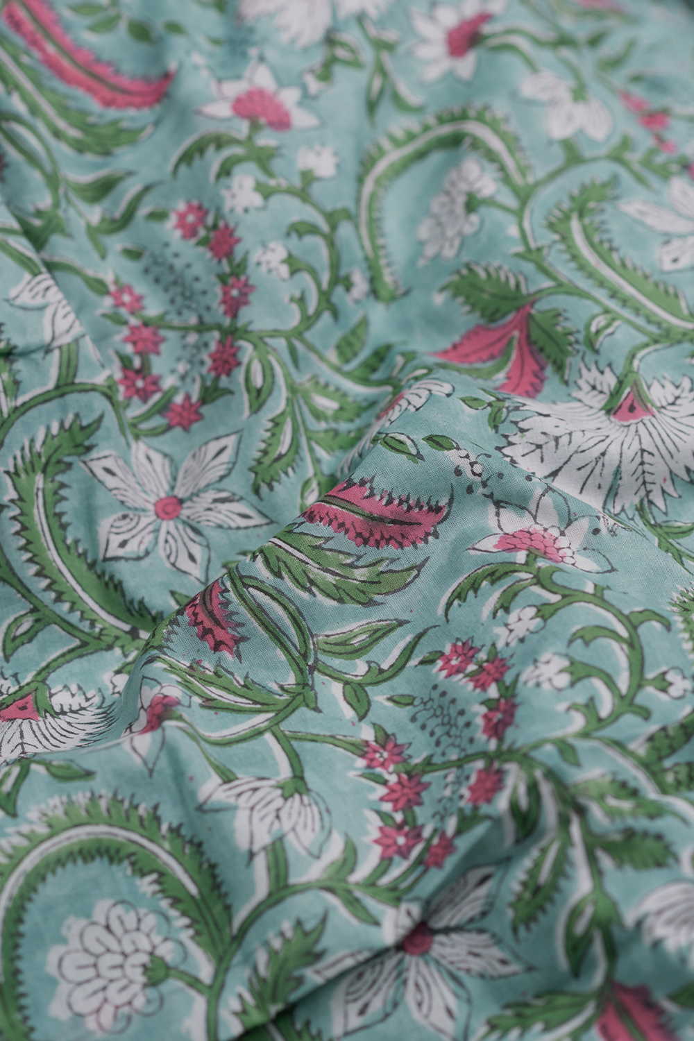 Meadow Mint Florals Sanganeri Mul Cotton Fabric - 0.5m - Image 2