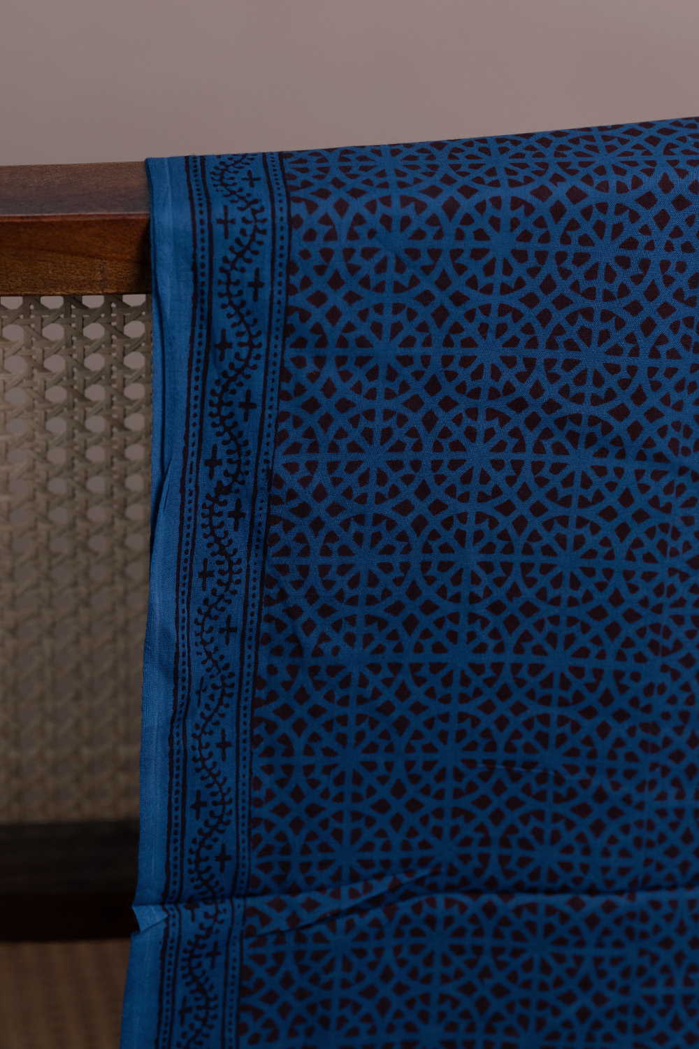 Geometric Pattern on Blue Bagh Cotton Fabric - 1.95m - Image 2