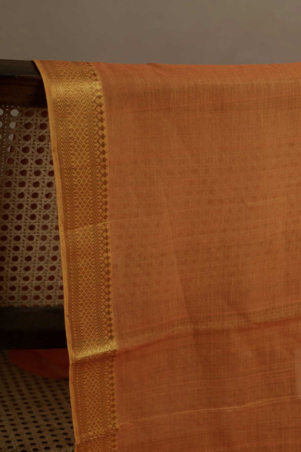 Fire Orange Mangalagiri Border Cotton Fabric - 0.85m - Image 3