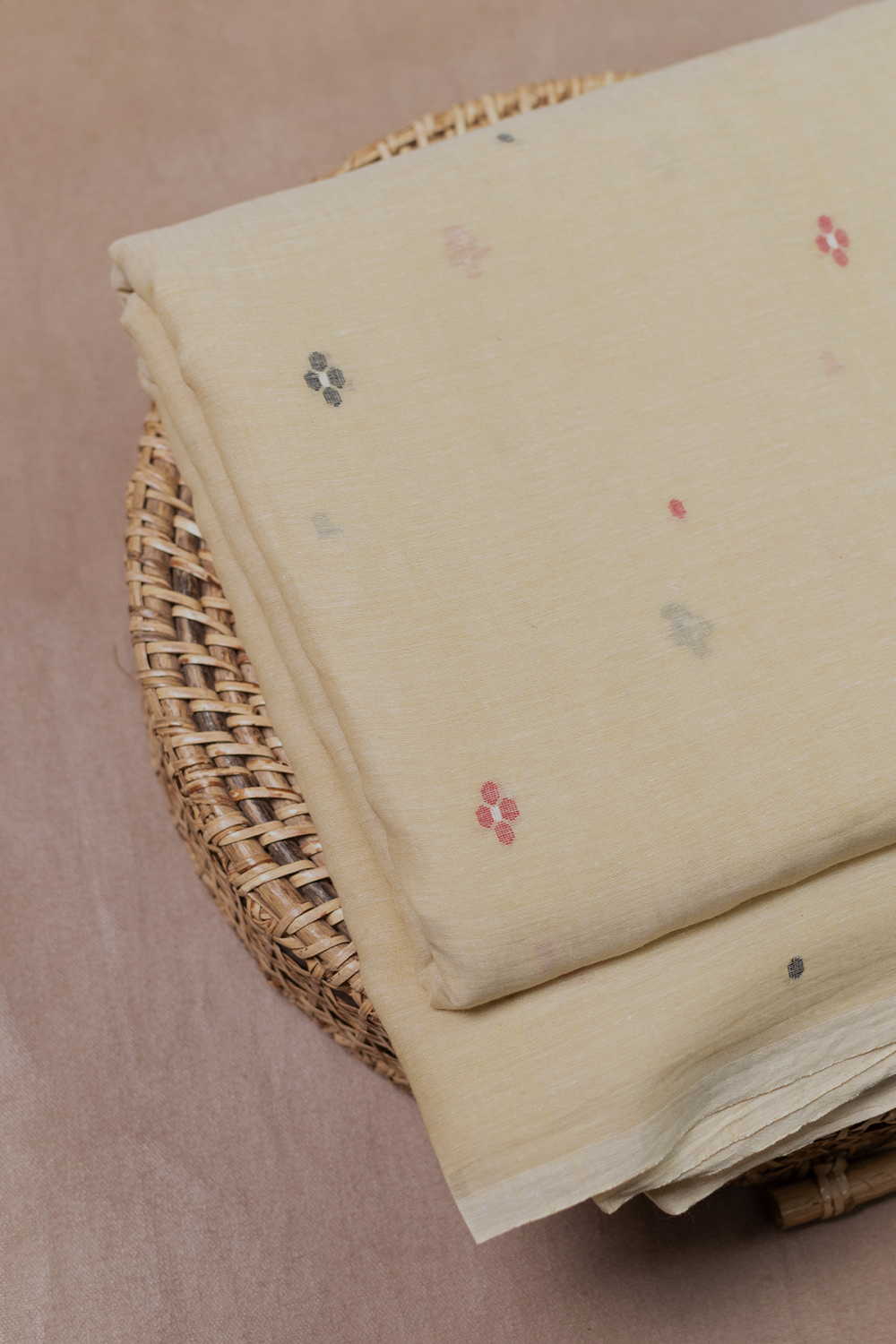 Buttas - Baby Yellow Jamdani Cotton Fabric - 0.7m - Image 2