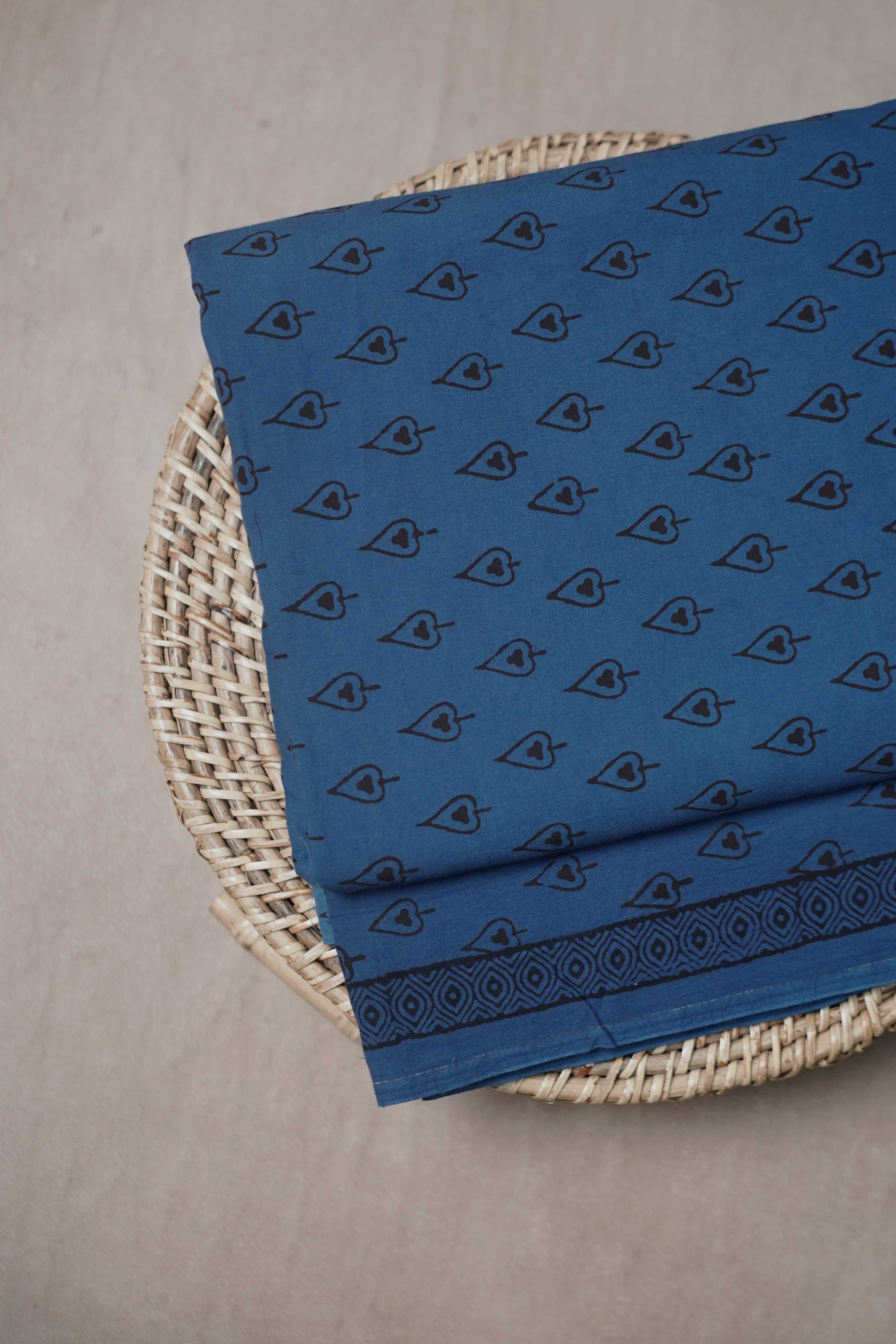 Blue - Black Motifs Bagh Cotton Fabric - 0.85m