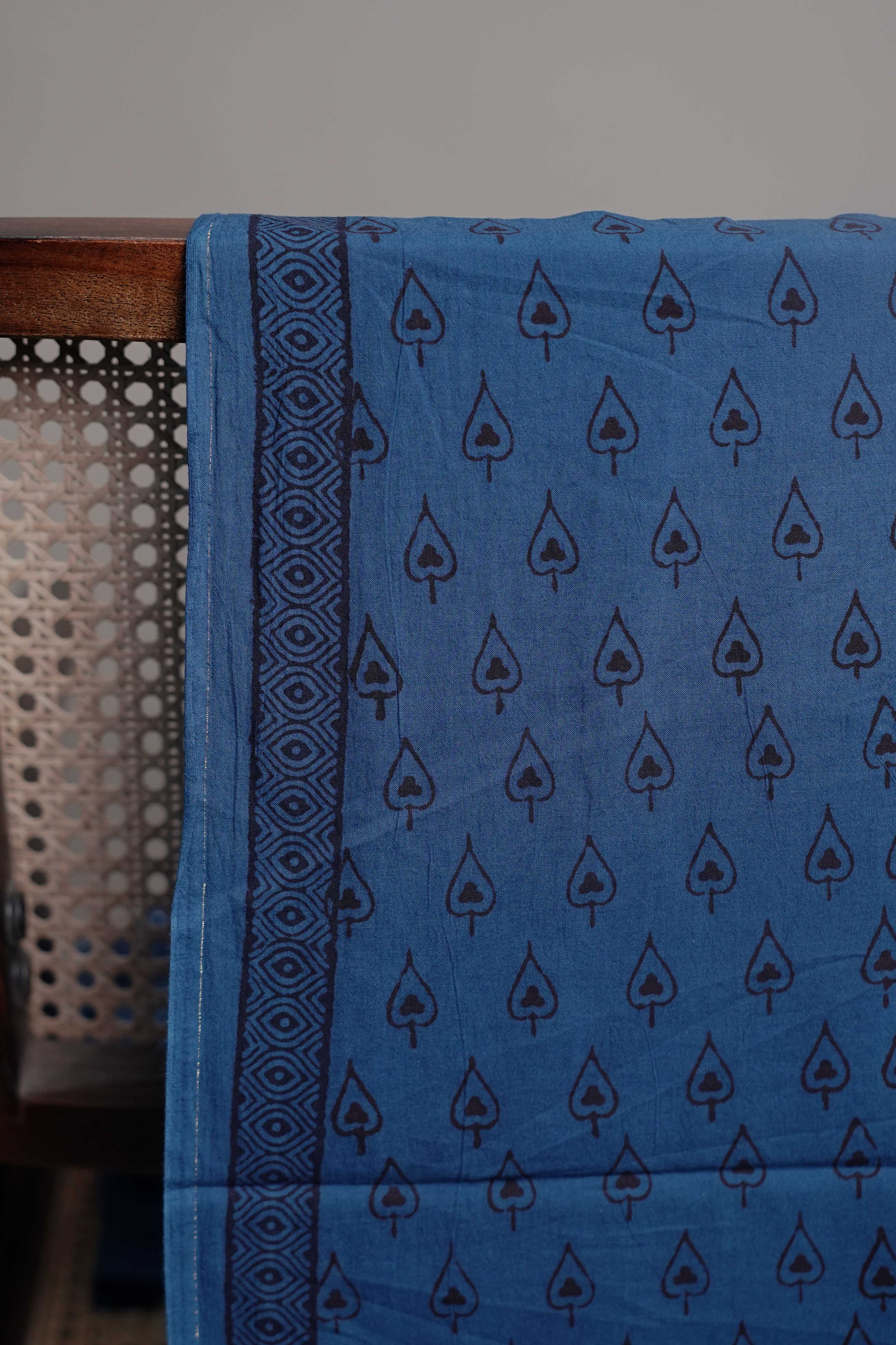 Blue - Black Motifs Bagh Cotton Fabric - 0.85m - Image 3