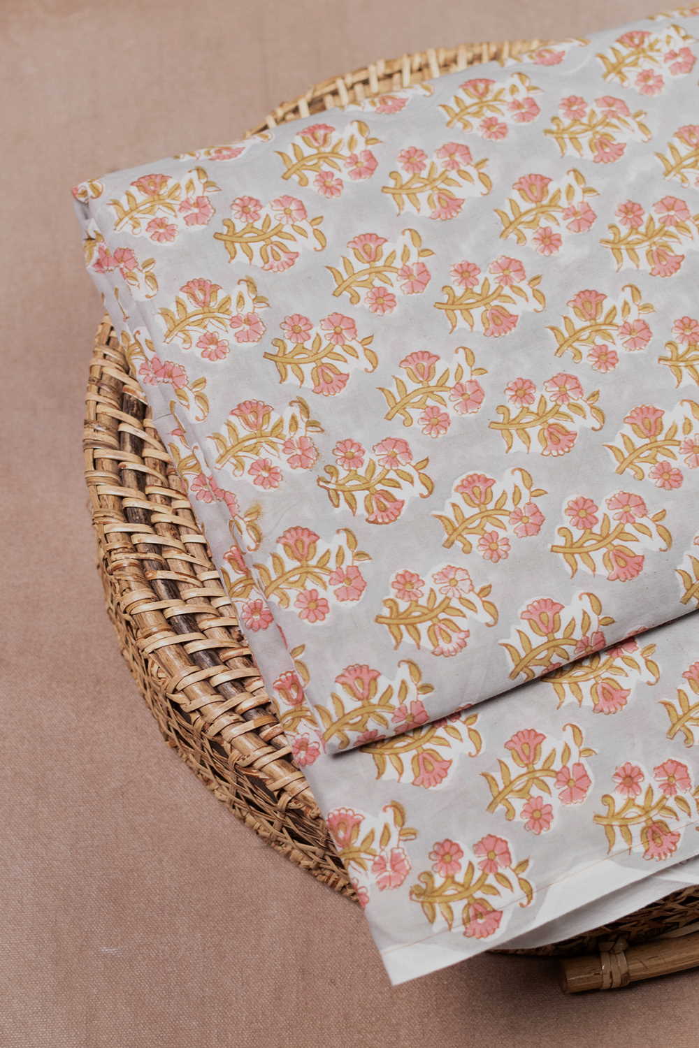 Grey with Butta Floral Sanganeri Cotton Fabric - 0.65m - Image 3