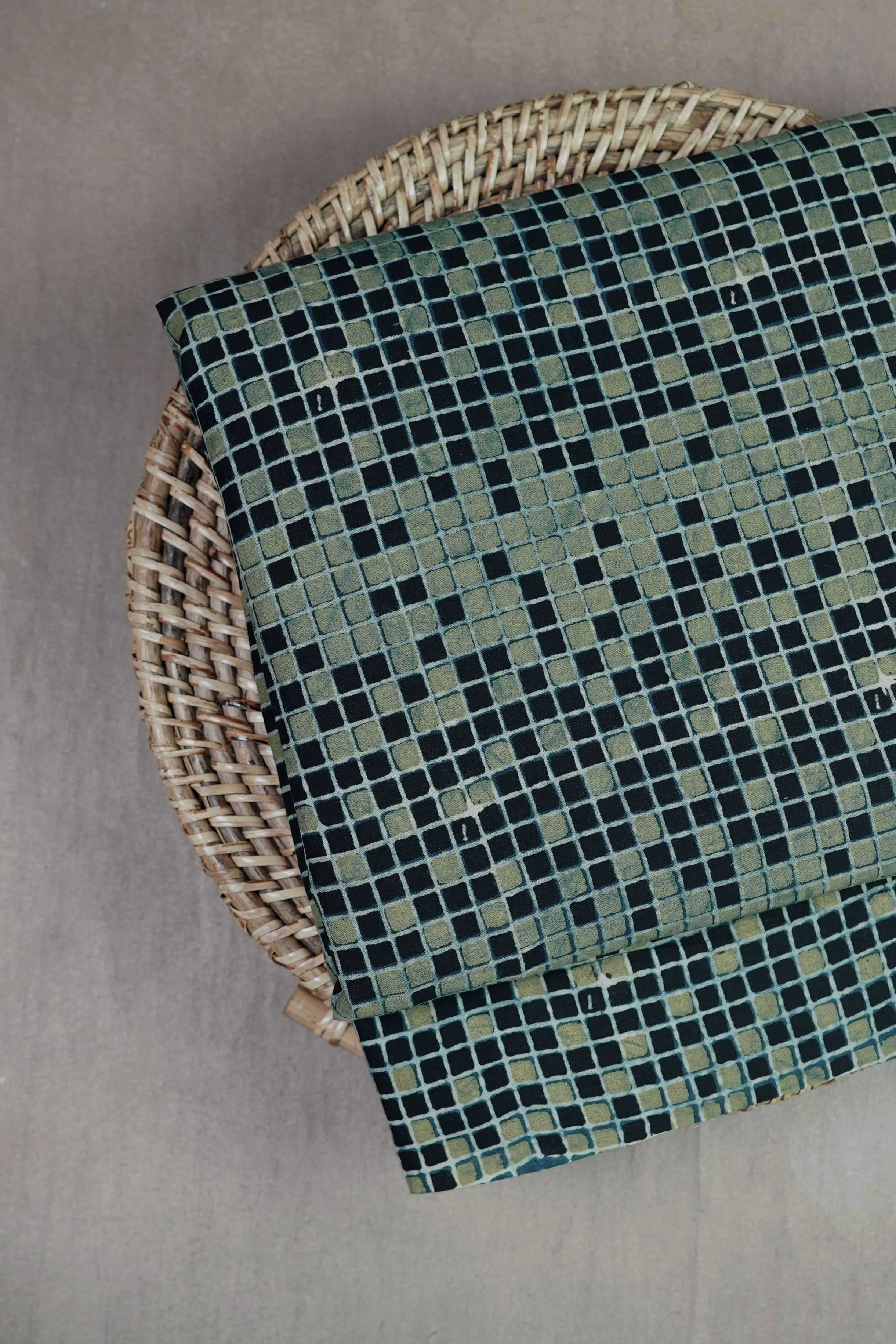 Indigo with Checks Ajrak Cotton Fabric - 1.5m - Image 3