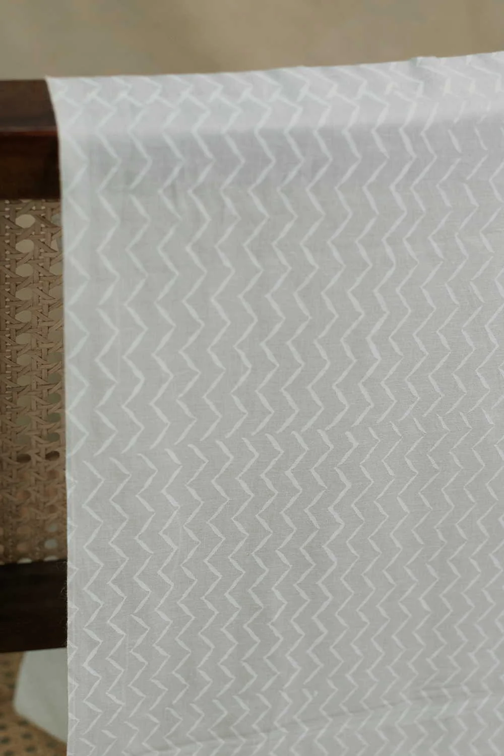 Chevron - Cream Sanganeri Cotton Fabric - 1m