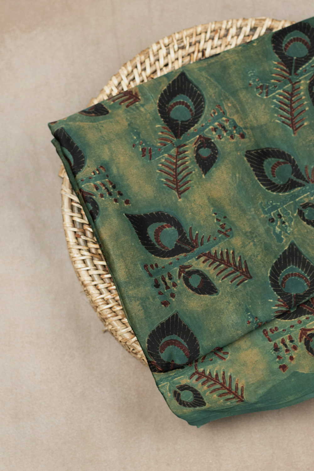 Faded Green Peacock Feather Modal Silk Fabric - 1.5m
