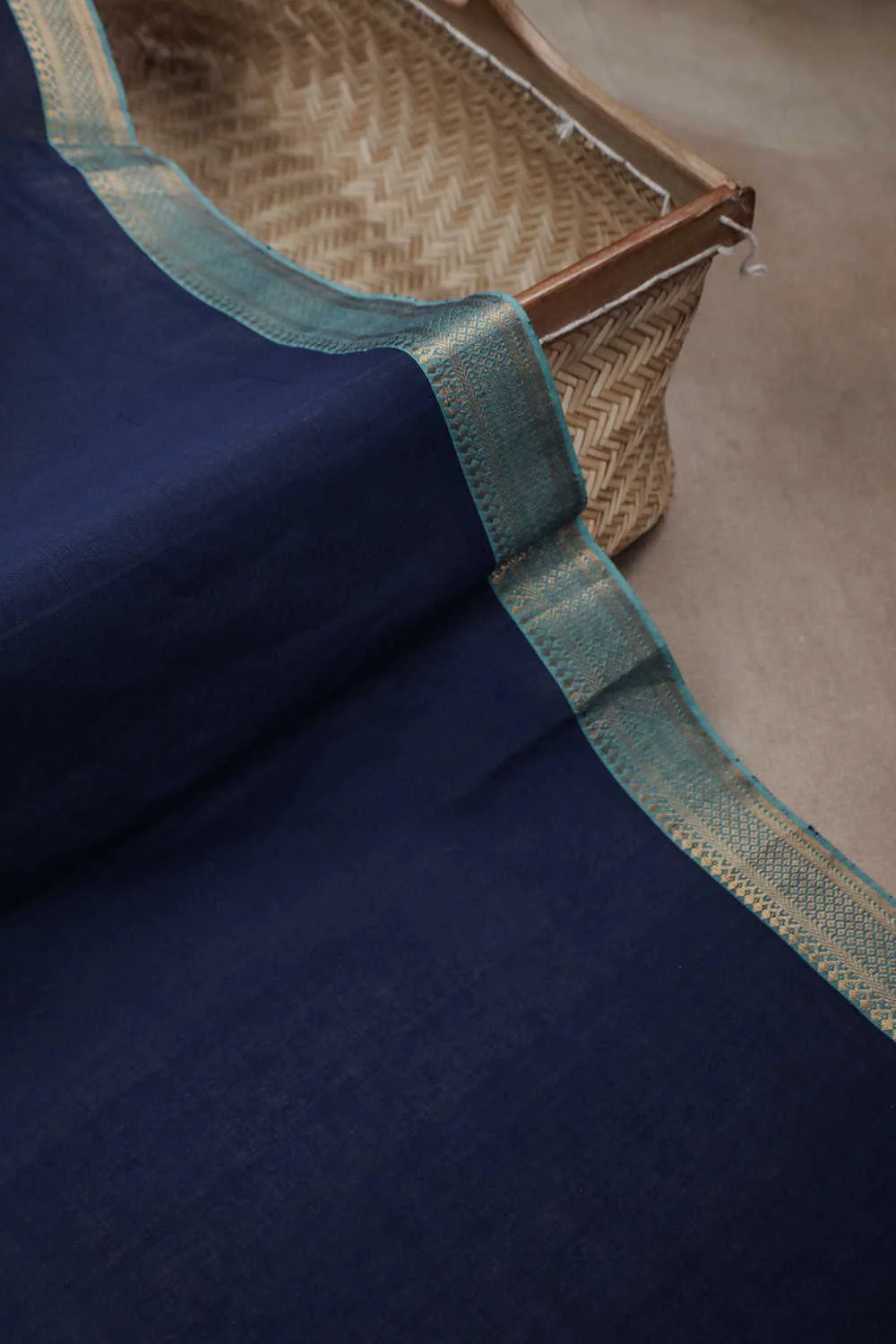Navy Blue Mangalagiri Cotton Fabric - 0.7m - Image 2