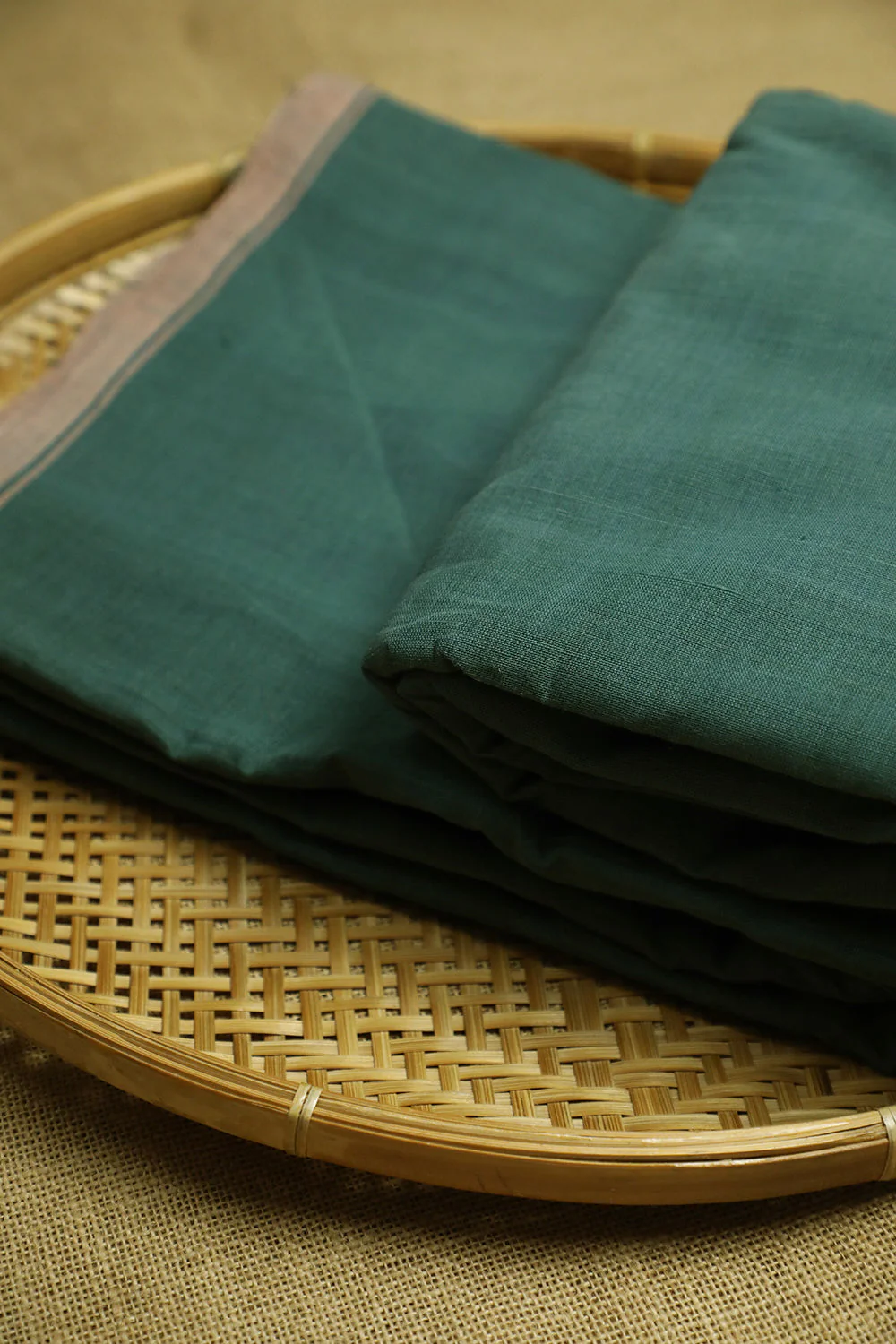 Pine Green Handspun Handwoven Plain Cotton Fabric - 0.65m
