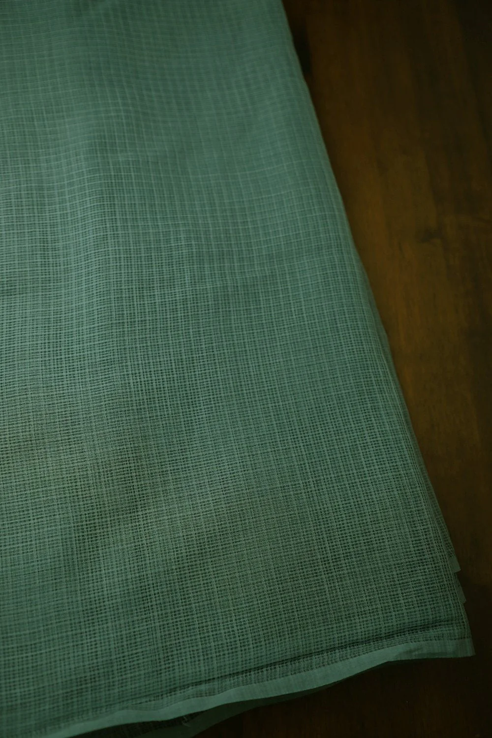 Greyish Blue Handwoven Kota Doria Cotton Fabric - 1.4m - Image 3