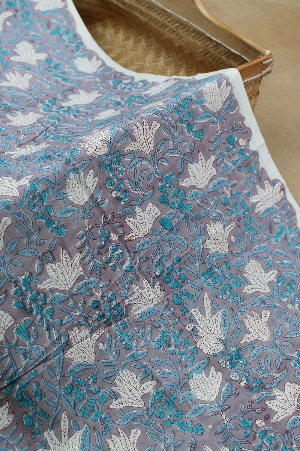 Leafy Floral Garden Sanganeri Cotton Fabric - 0.85m - Image 3