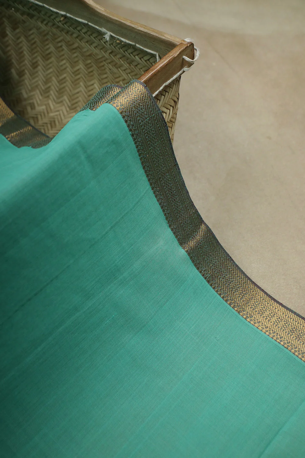 Shade of Mint Green Mangalagiri Border Cotton Fabric - 0.55m