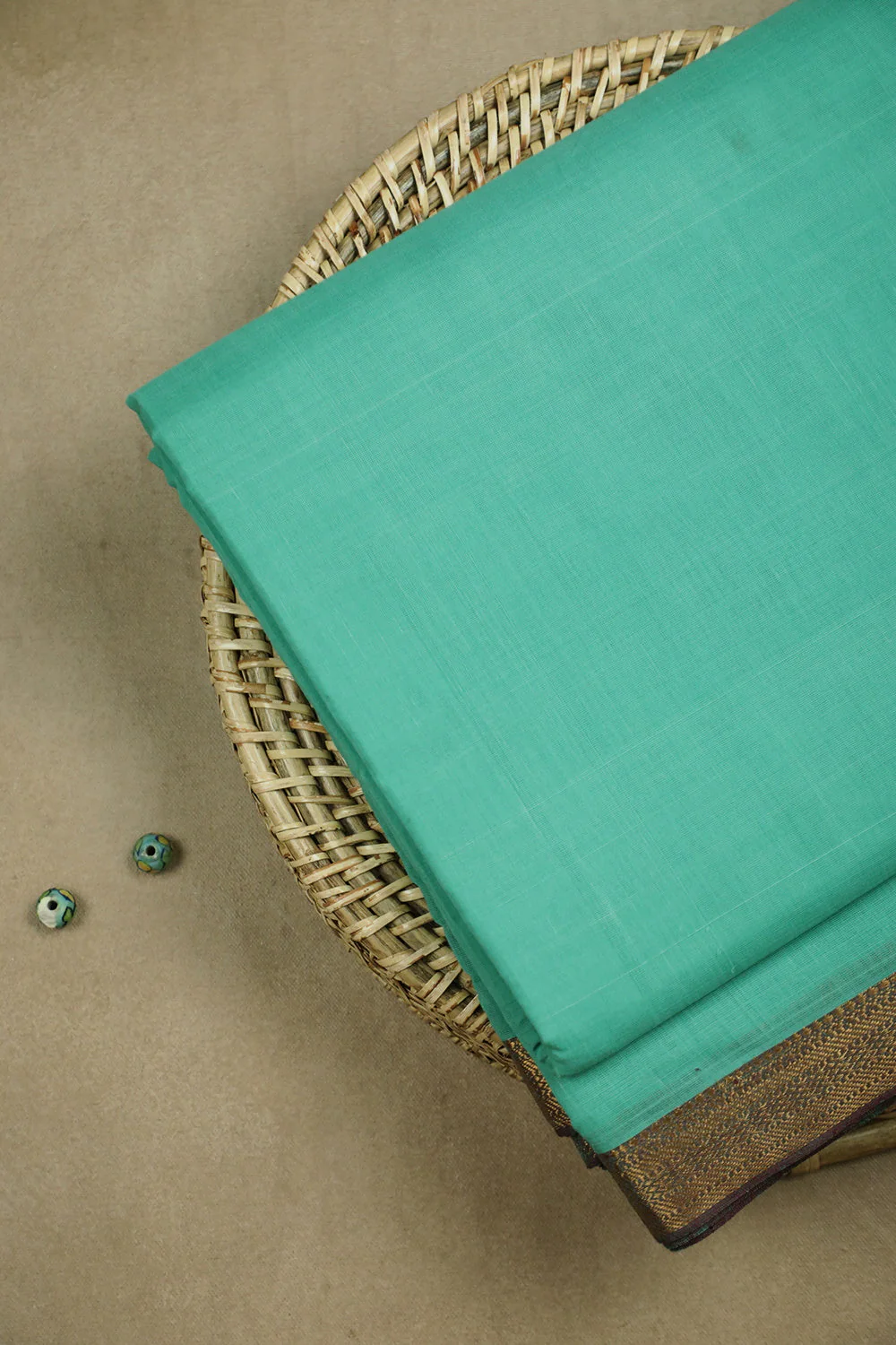 Shade of Mint Green Mangalagiri Border Cotton Fabric - 0.55m - Image 2