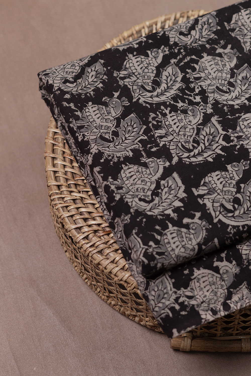 Black - Peacock Printed kalamkari Cotton Fabric - Image 3