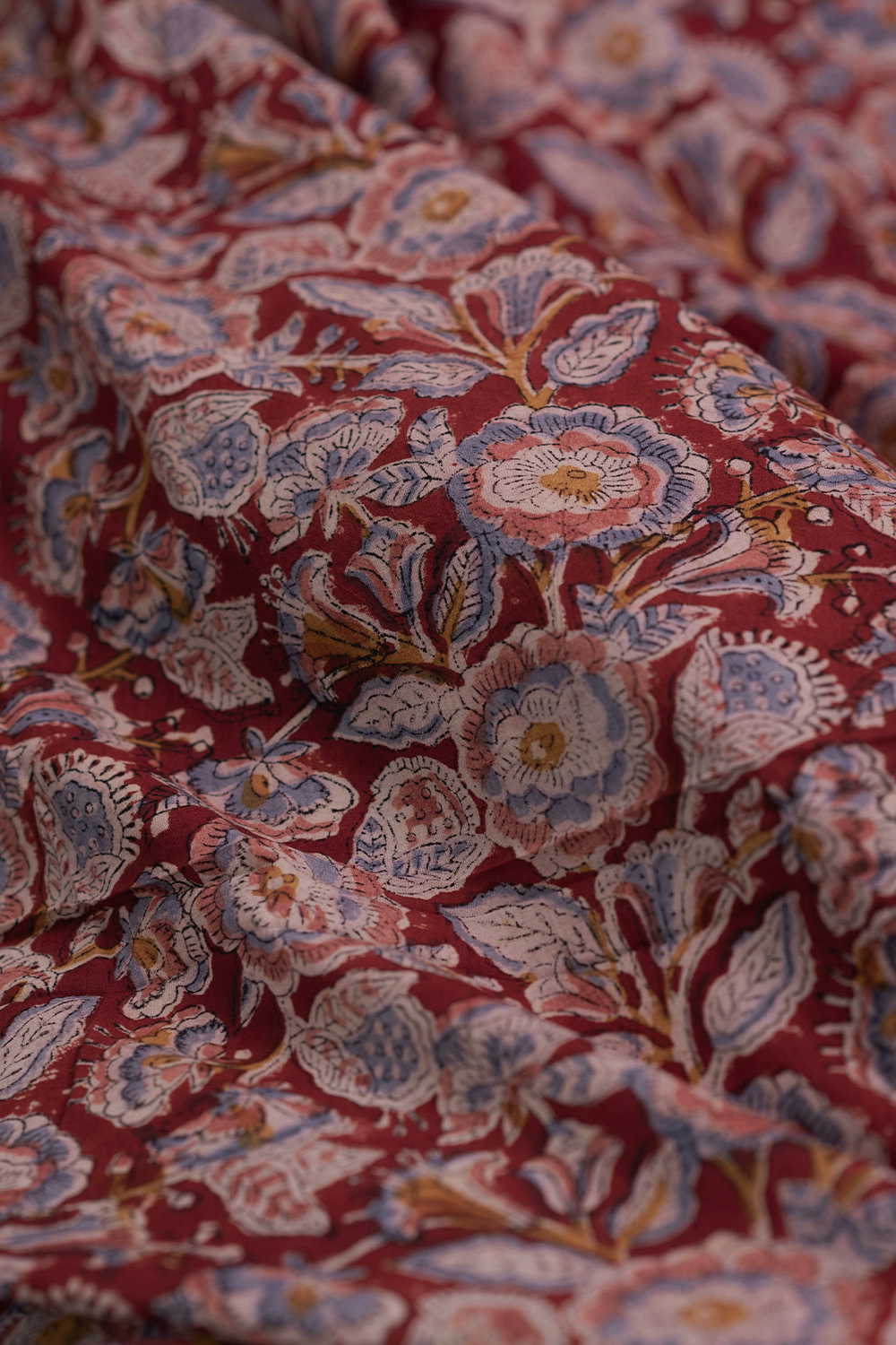 Floral Garden Printed kalamkari Cotton Fabric - Image 3