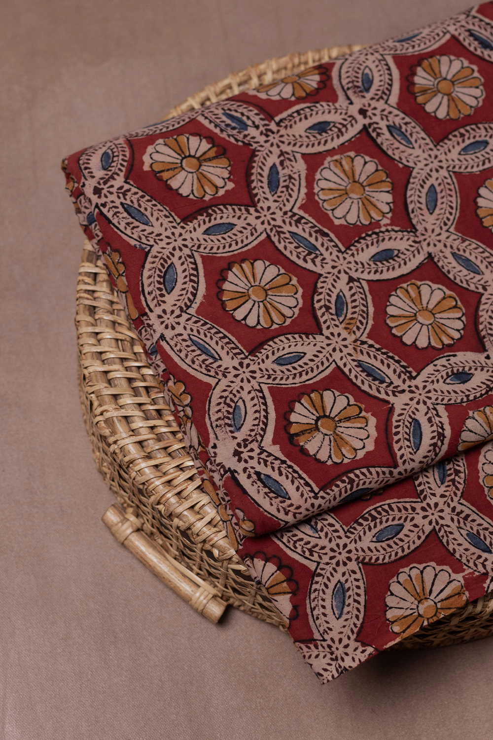 Maroon Petal Mosaic Printed kalamkari Cotton Fabric