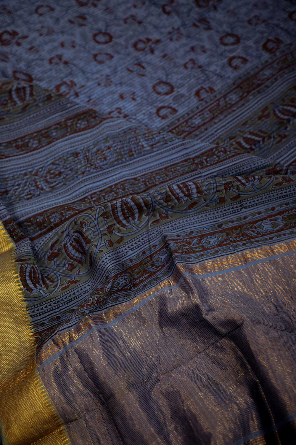 Dull Violet Handwoven Kalamkari Cotton Saree - Image 3