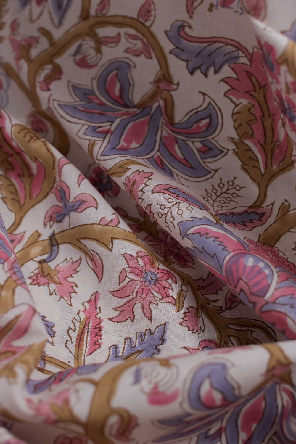 Colourful Floral on Cream Sanganeri Cotton Fabric - Image 2