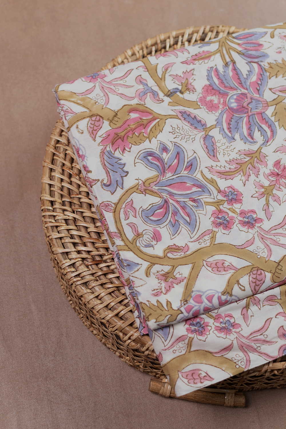Colourful Floral on Cream Sanganeri Cotton Fabric - Image 3