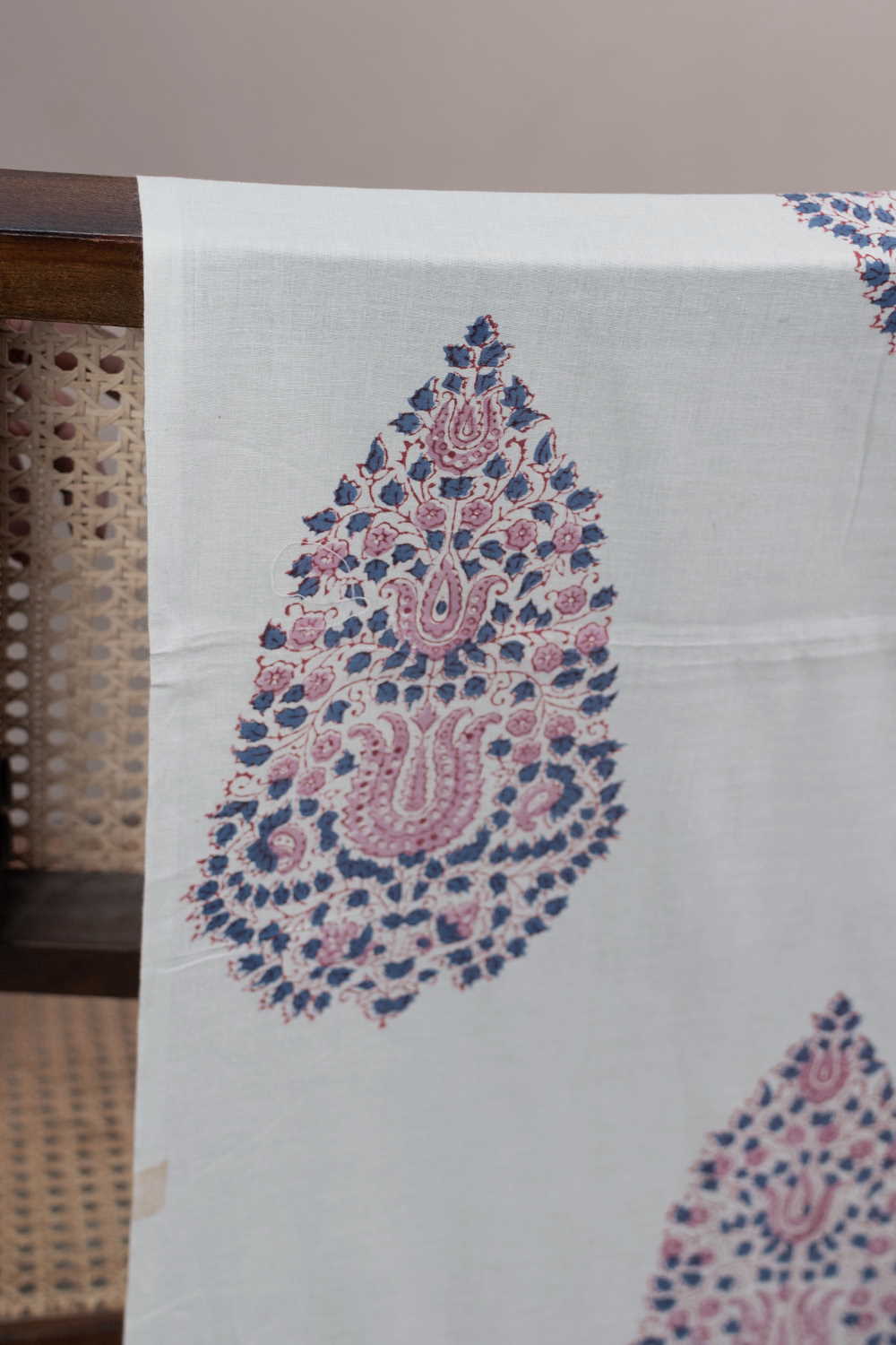 Big Floral on Cream Sanganeri Cotton Fabric - Image 2