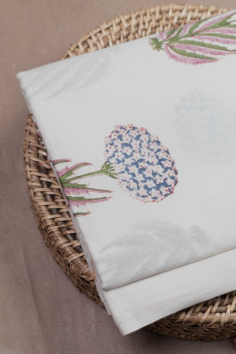 Blue Florals on Cream Sanganeri Cotton Fabric