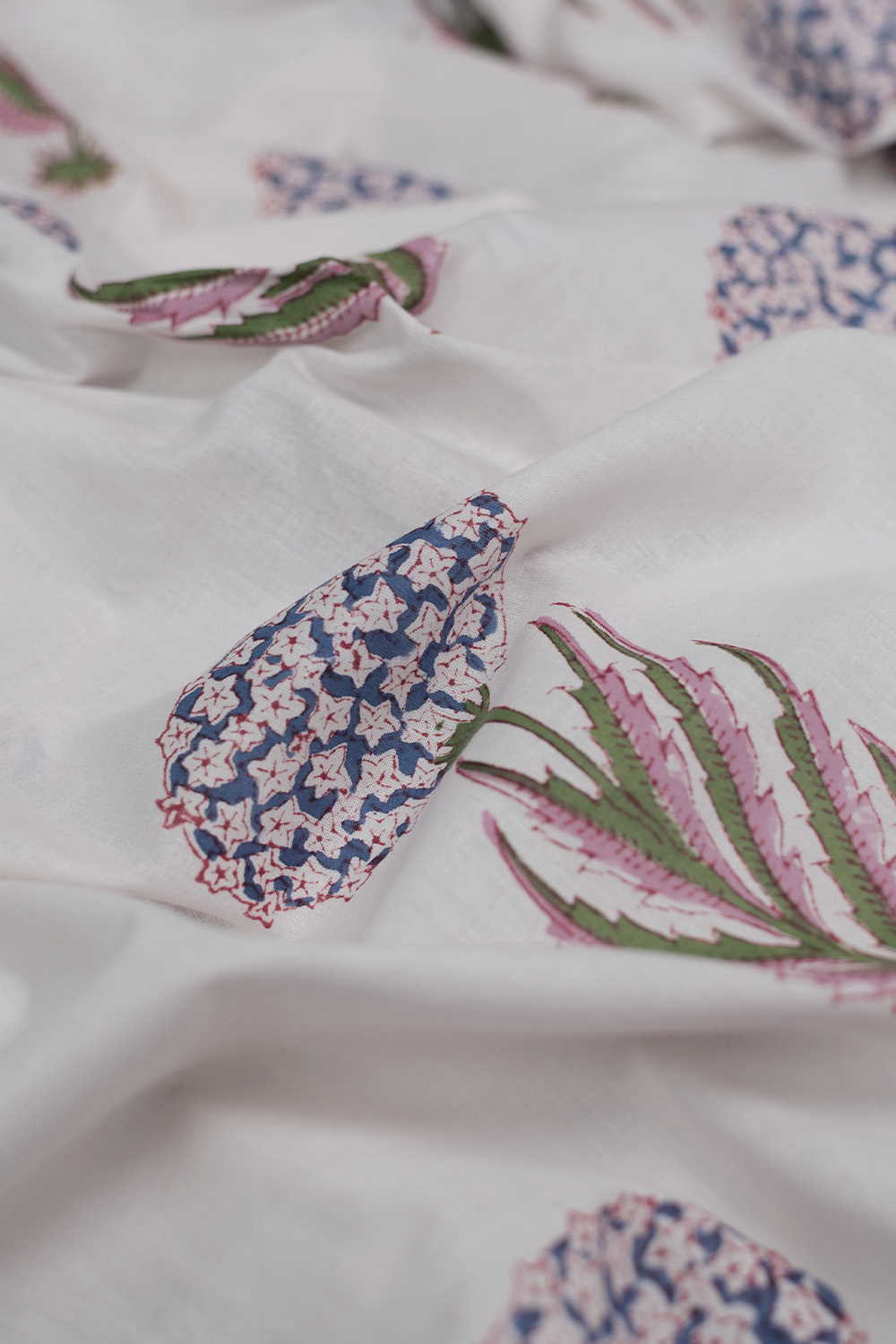 Blue Florals on Cream Sanganeri Cotton Fabric - Image 3