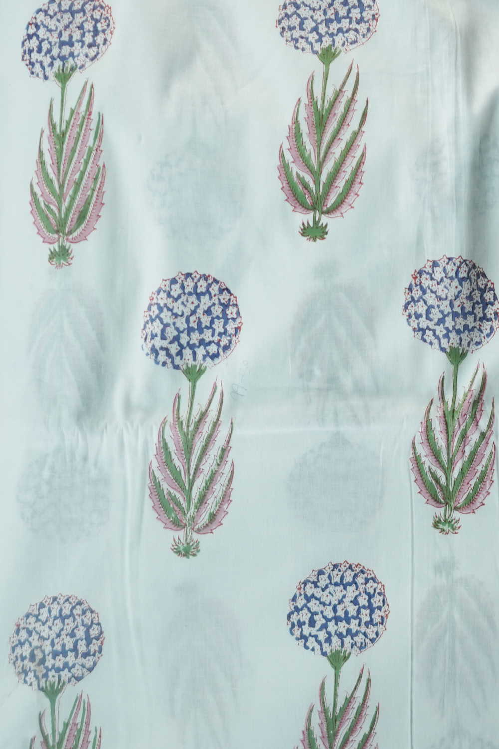 Blue Florals on Cream Sanganeri Cotton Fabric - Image 4