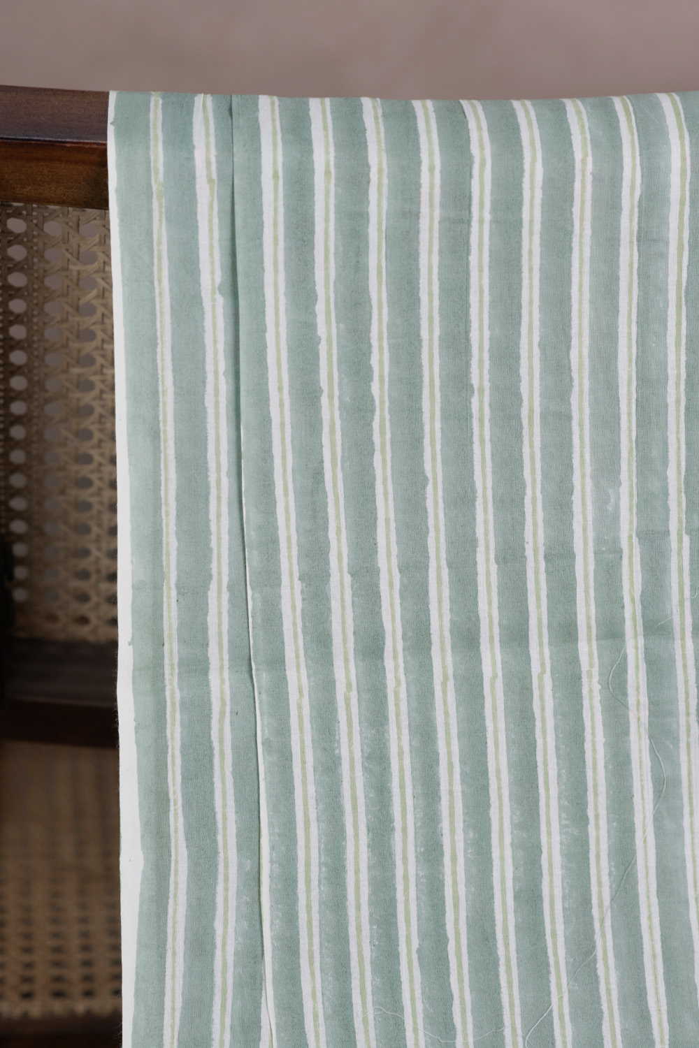 Light Green Stripe Sanganeri Cotton Fabric
