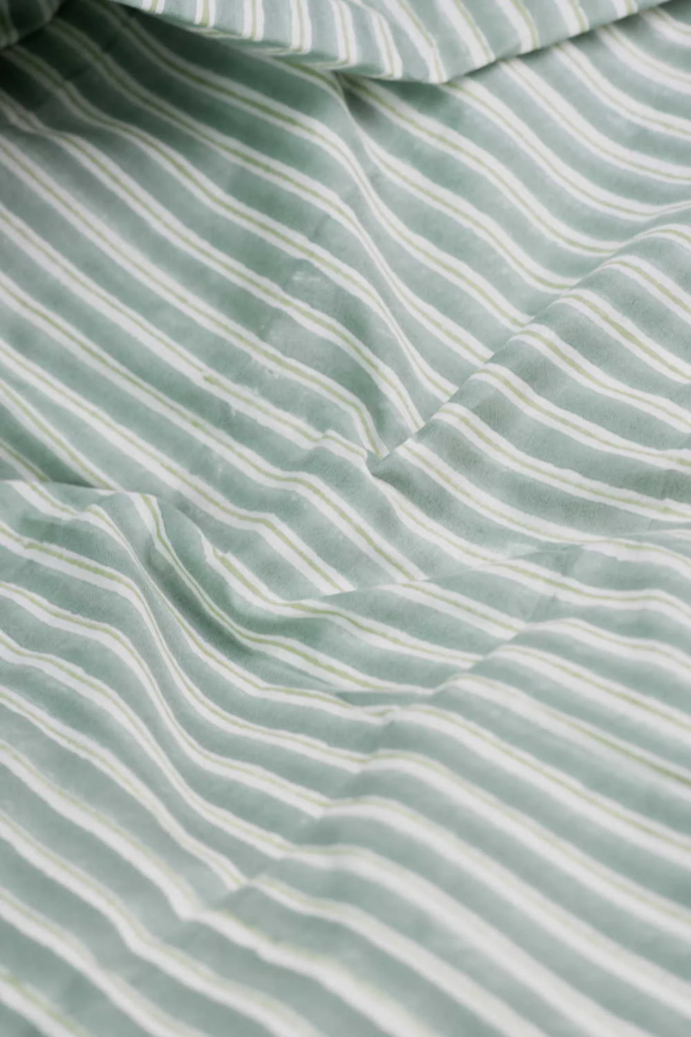 Light Green Stripe Sanganeri Cotton Fabric - Image 3