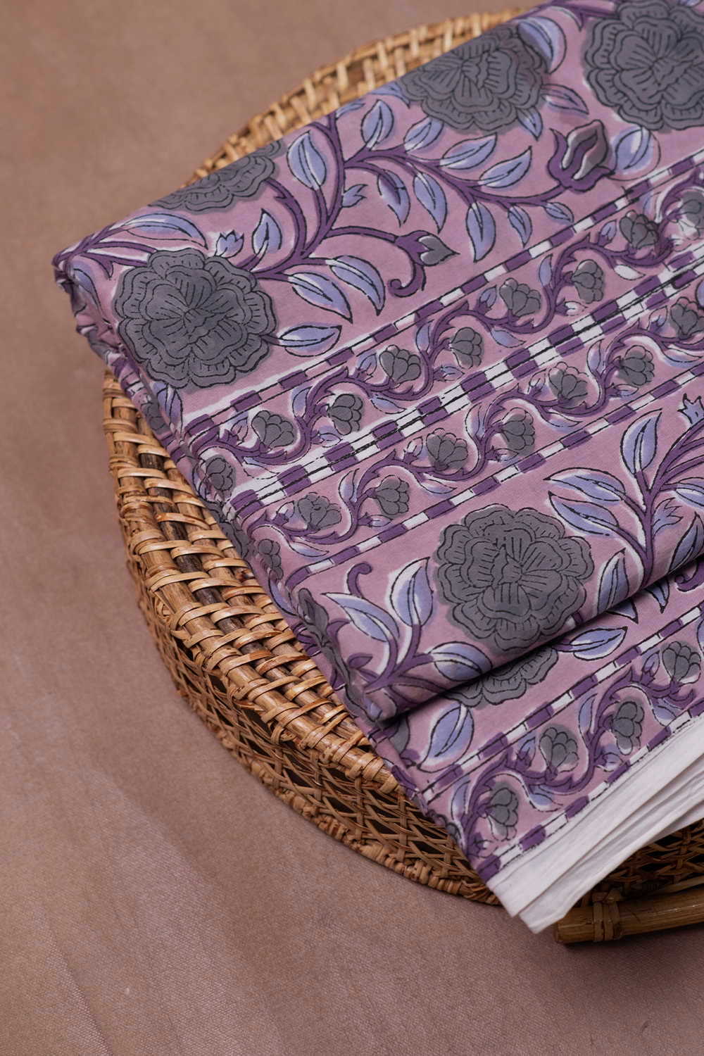 Floral Design - Purple Sanganeri Cotton Fabric