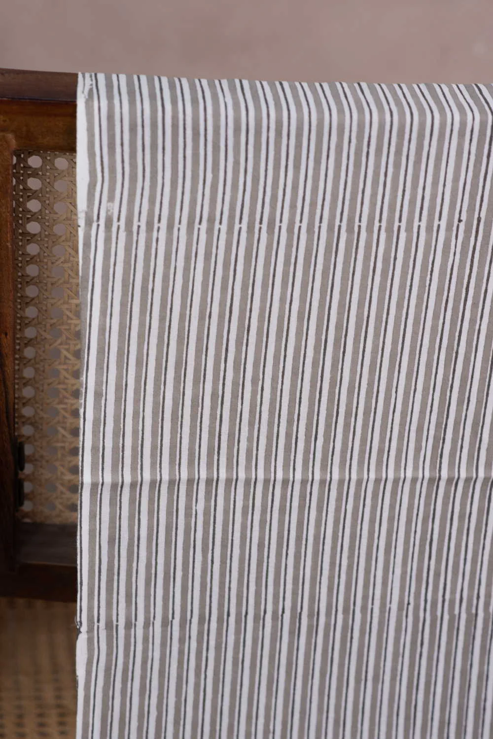 Grey Stripe Sanganeri Cotton Fabric