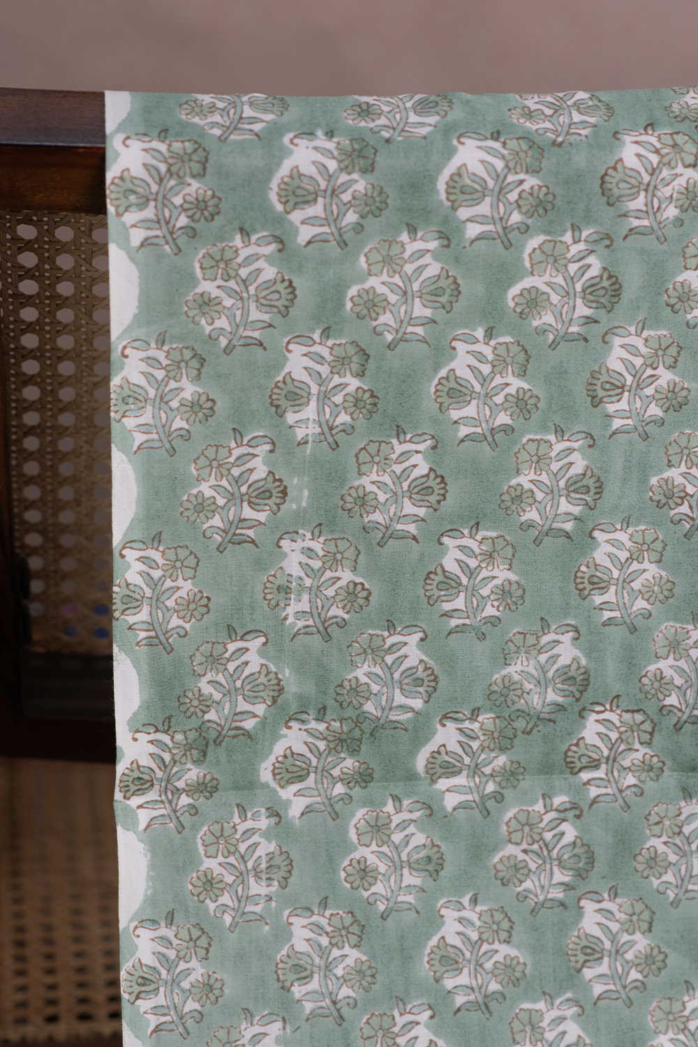 Sage Blossom Butti Sanganeri Cotton Fabric