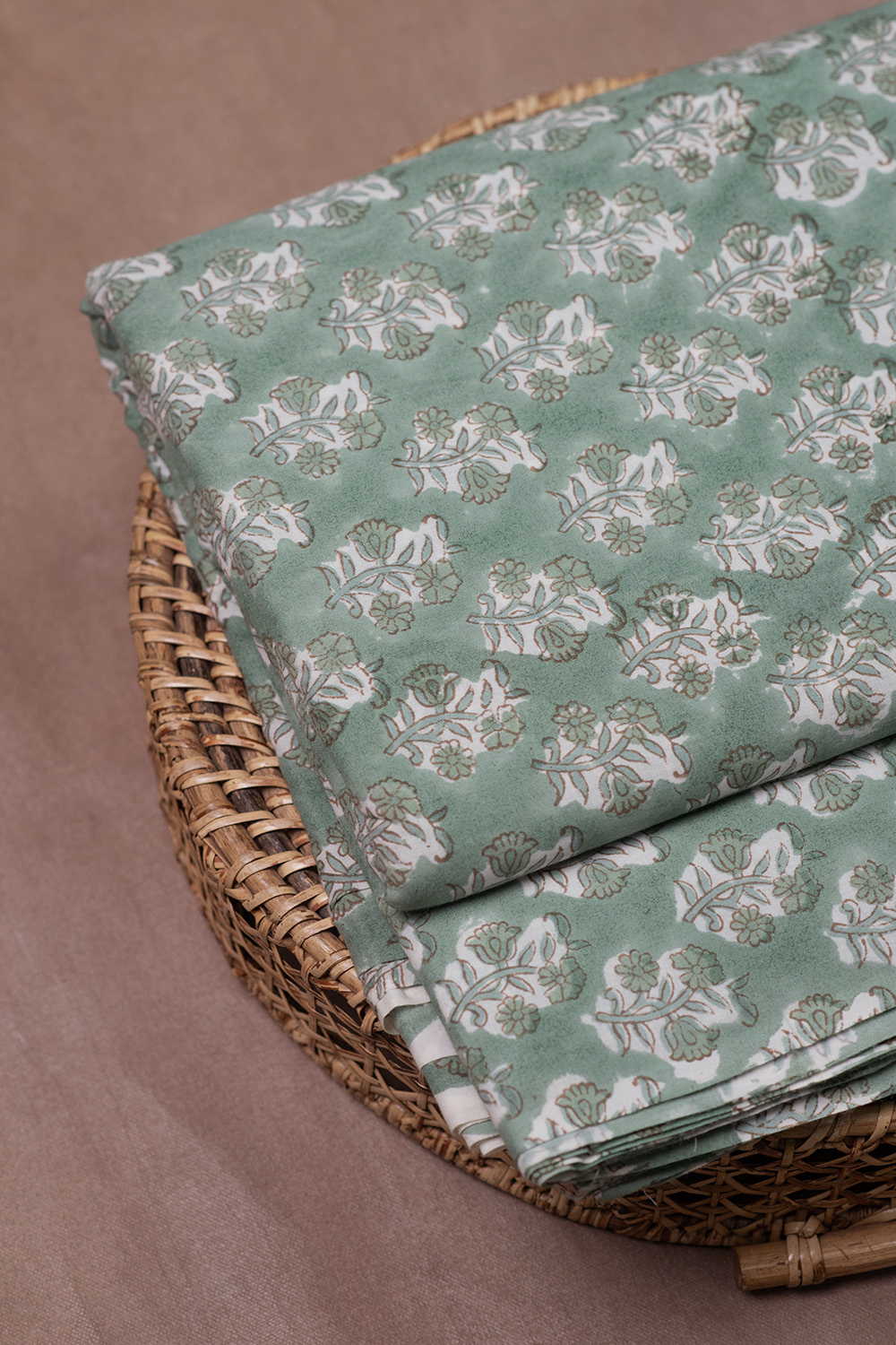 Sage Blossom Butti Sanganeri Cotton Fabric - Image 2