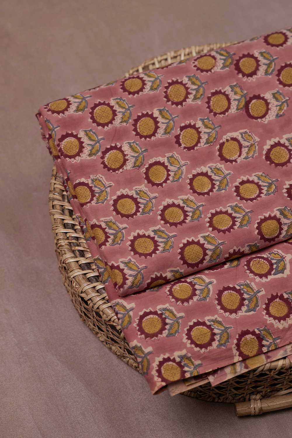 Sunflower Trail - Peach Sanganeri Cotton Fabric