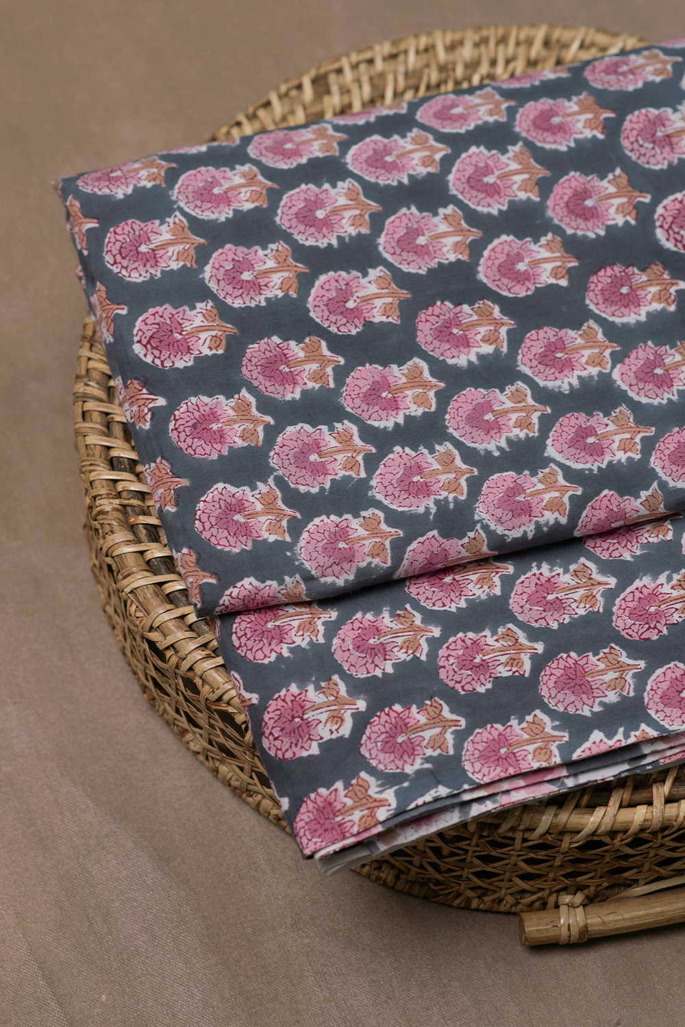 Pink Buttas Sanganeri Cotton Fabric