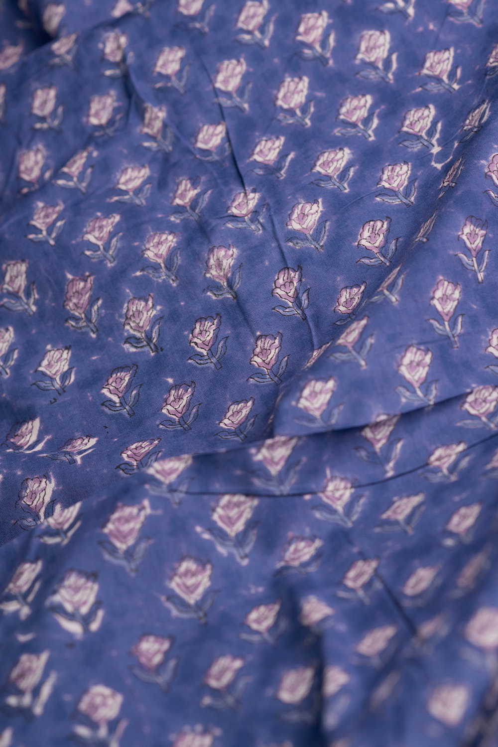 Blue Meadow Blooms Sanganeri Cotton Fabric - Image 3